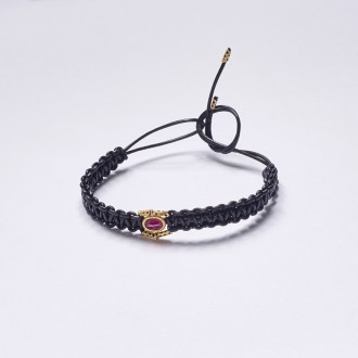 Pulseira Macramê Preto Turmalina Rosa